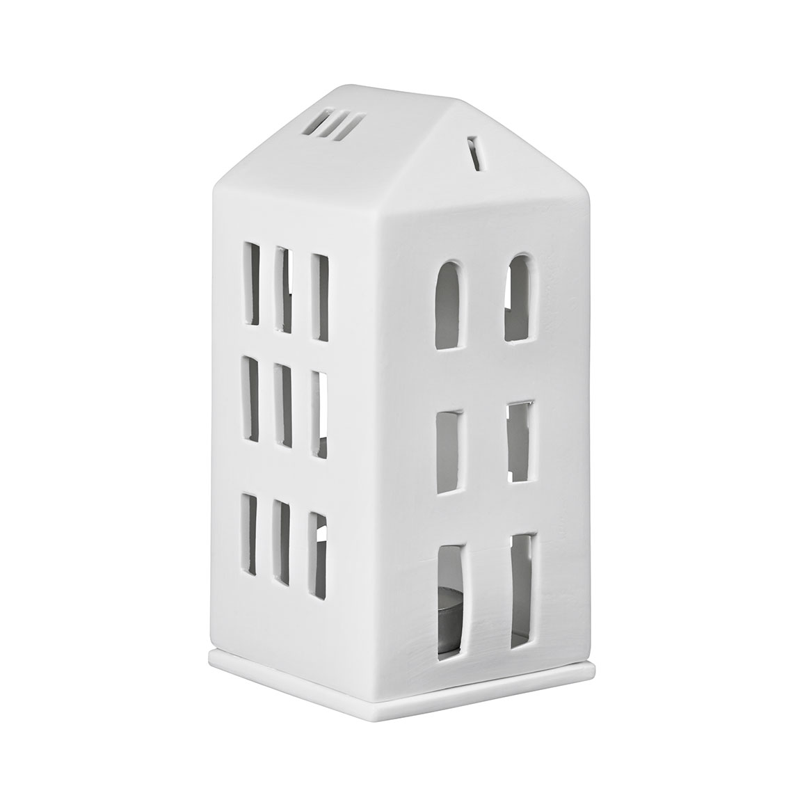 Cabane De Ski Lumineuse Lichthaus - Décoration Hivernale Avec Cerf, Porcelaine Et Plateau Bois, 18x12x13 Cm