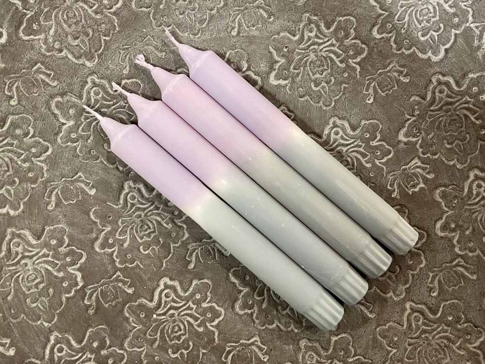4er Set Dip Dye Kerzen grau/lila - #10